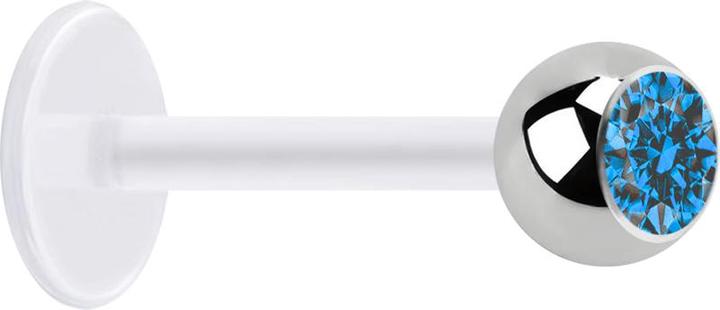 Produktbild Star Piercing Micro Labret transparent mit Kugel silber und Kristall hellblau (ohne Messing, Chirurgenstahl 316L, Bioflex)
