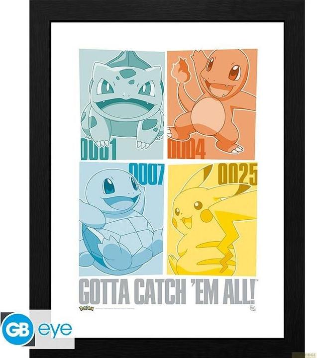 Actual product image GB Eye Pokemon Framed Print: Pikachu & Kanto Starters 30x40cm