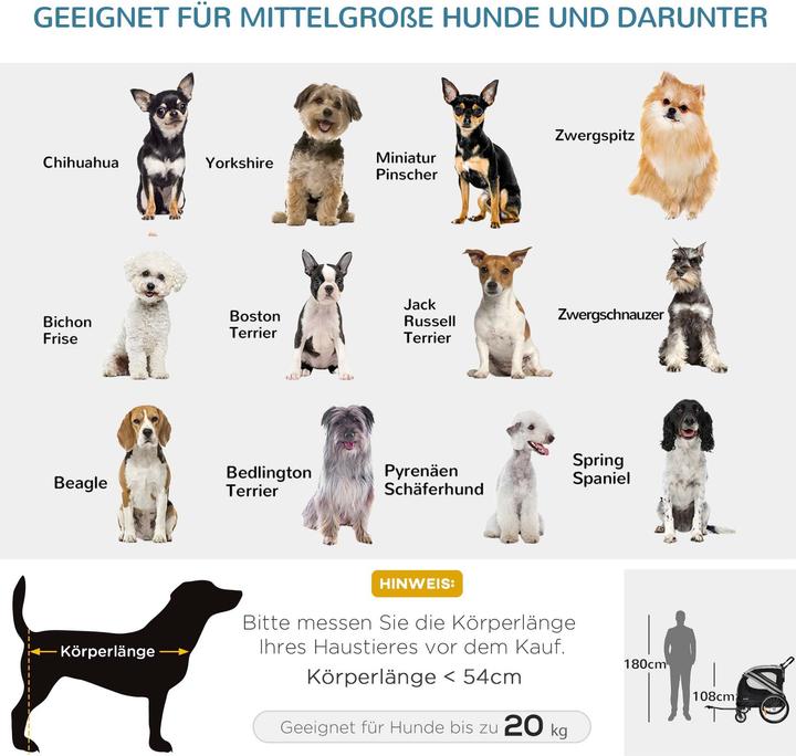 Produktbild PawHut 2-in-1 Hundewagen und Anhänger mit Luftpumpe und roter Fahne