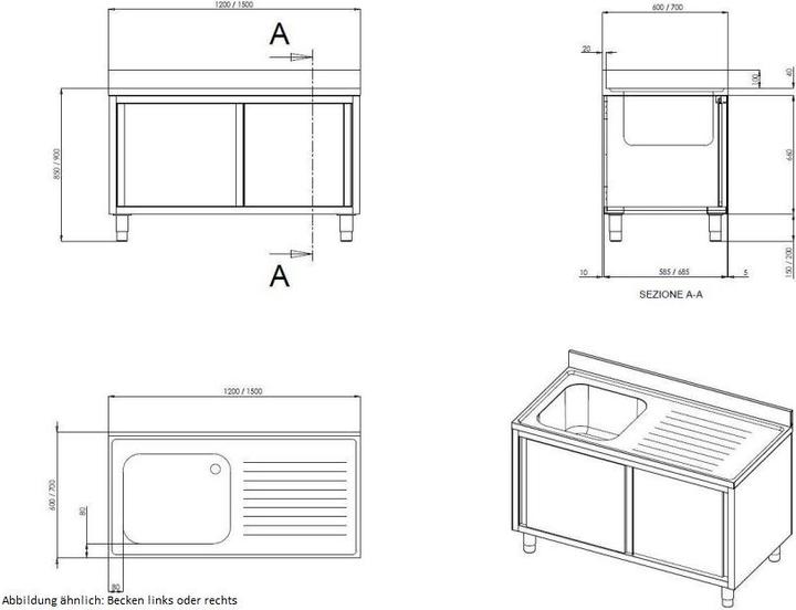 Immagine prodotto Gastro Hero Lavandino Eco con lavabo a destra