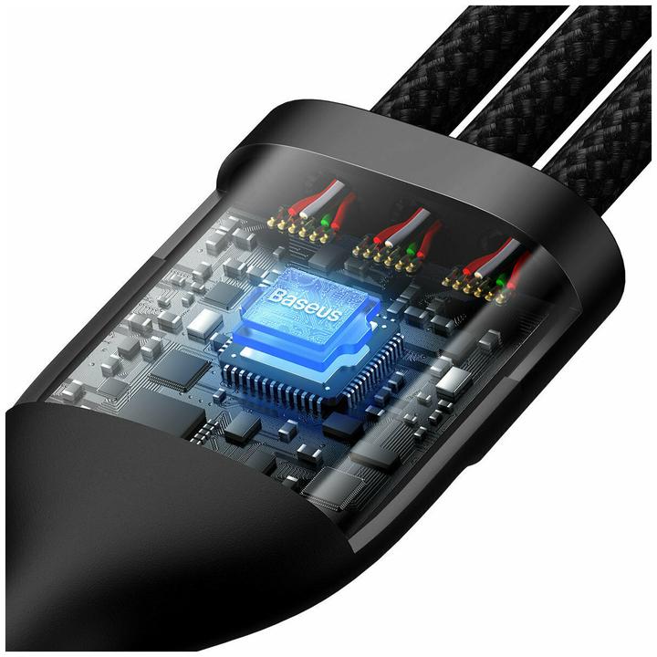 Actual product image Baseus 3in1 USB cable Flash Series, USB-C + micro USB + Lightning, 100W, 1.2m (black) (1.20 m, USB 3.2 Gen 1, 100 W)