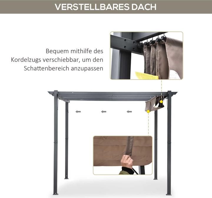 Actual product image Swisshandel24 Pergola gazebo patio cover with sliding roof garden aluminium charcoal grey+coffee brown 3x3x2.23 m (300 cm, 300 cm)