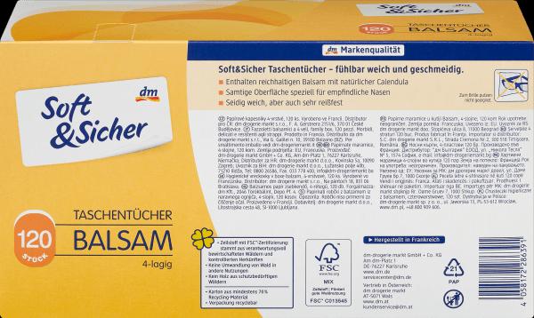 Nährwerte und Zutaten dm Soft&Sicher Taschentücher Box Balsam 4-lagig