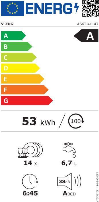 Energie-Label V-Zug Geschirrspüler AdoraSpülen V6000 VGB