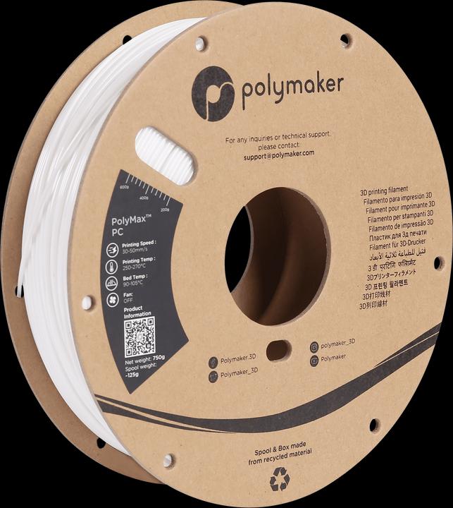 Actual product image Polymaker PC02002 Polymax Tough Filament PC (Polycarbonate) high stiffness, hit (Carbon, 1.75 mm, 750 g, White)