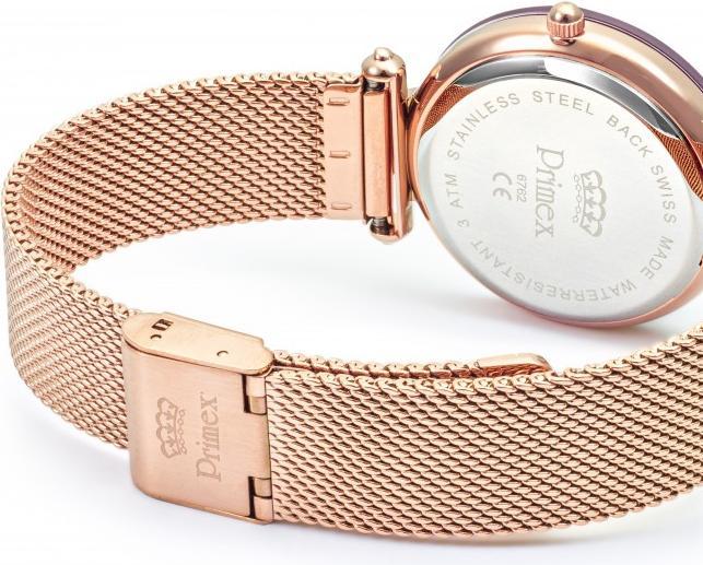 Image du produit Primex Montre Dame Swiss Made Bracelet Metal Rose Cadran Violet Etanche 30 M Petite (Montre analogique, 33 mm)