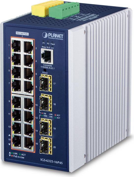 Image du produit Planet Industriel 16 ports 10/100/1000T + 4 /2,5 SFP POE (16 Ports)