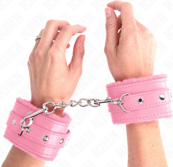 Actual product image Kink PREMIUM FURNISHED Wrist Cuffs pink with pink strap adjustable 17-29 CM X 6 CM