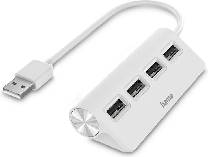 Actual product image Hama USB-A hub, 4 ports, USB 2.0, 480 Mbit/s, white (USB-A, 4 Ports)