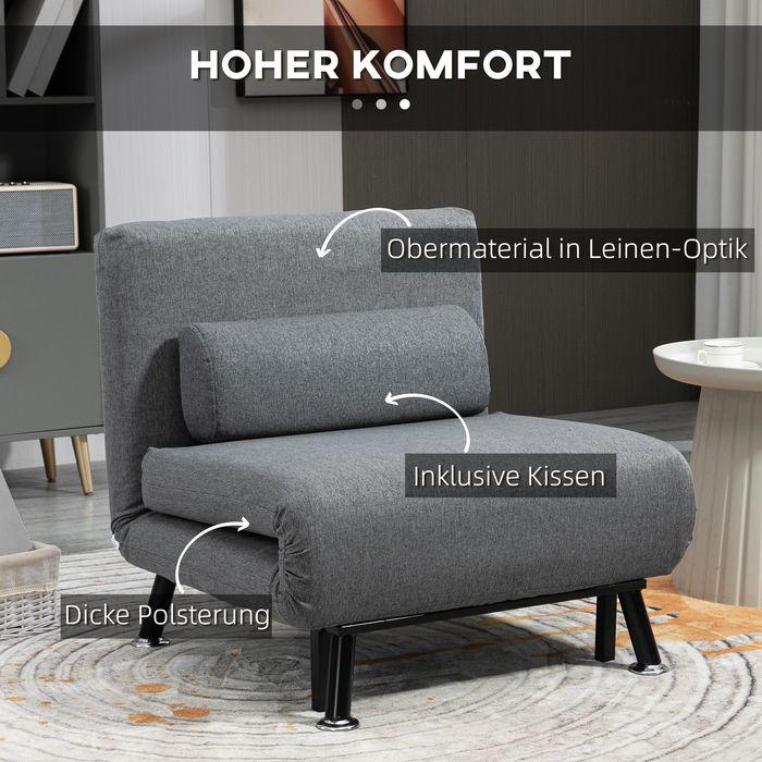 Immagine prodotto Swisshandel24 Letto pieghevole, poltrona letto, schienale reclinabile, acciaio, aspetto lino, nero, 75x70x75cm