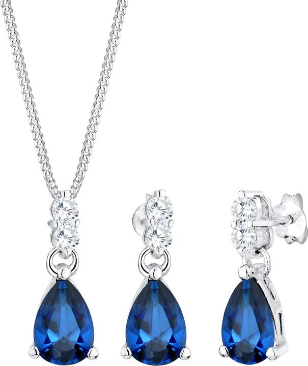 Produktbild Elli PREMIUM Schmuckset Kette Ohrhänger Syn. Saphir Zirkonia 925 Silber (Synthetischer Saphir, Zirkonia, 925er Sterling Silber)