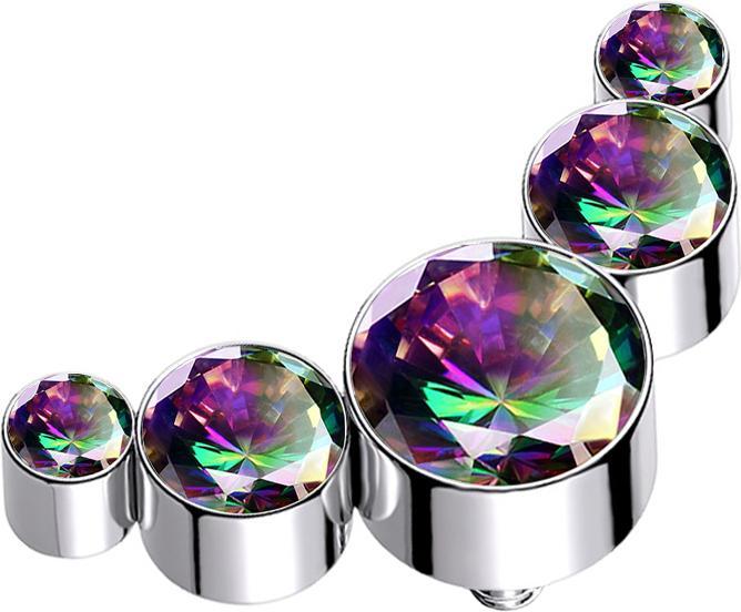 Produktbild Star Piercing Dermal Anchor silber fünf Kristalle dunkel multicolor (ohne Messing, Chirurgenstahl 316L)