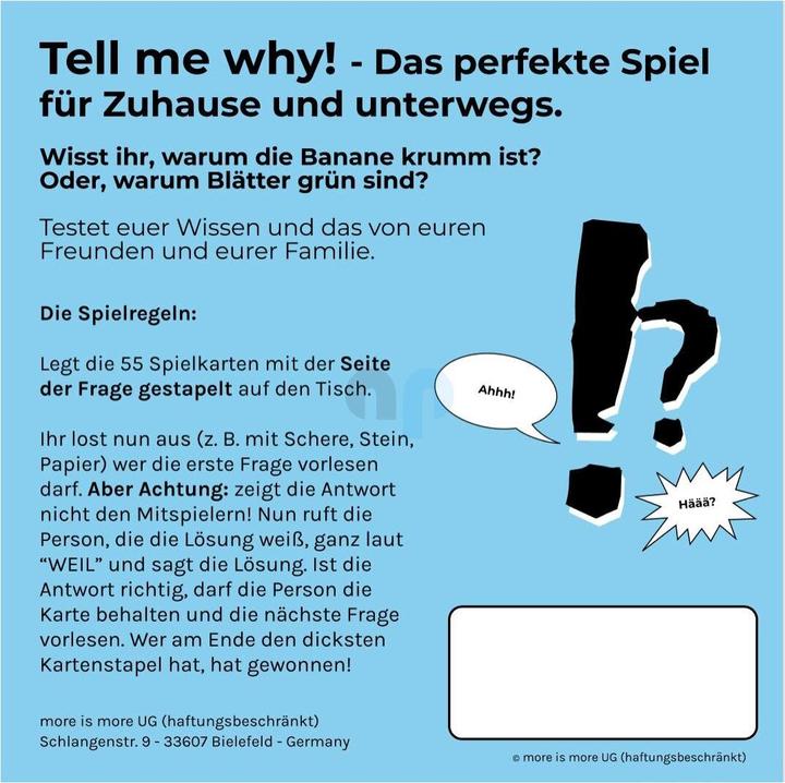 Produktbild More is more Tell me why?! - das Fragespiel für Freunde und Familie (Deutsch)