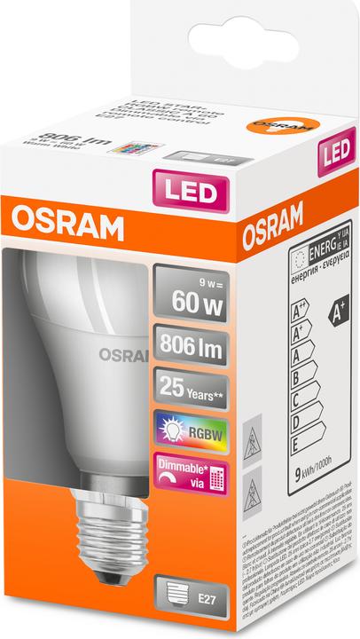 Produktbild Osram Led Retrofit Rgbw Lamps With Remote Control (E27, 60 W, 806 lm, 1 x, G)