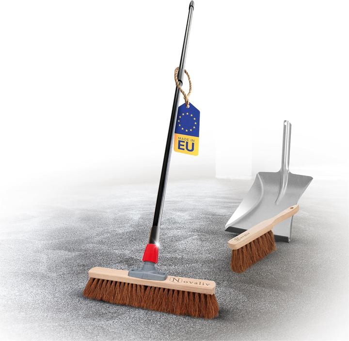 Immagine prodotto Novaliv Kokosbesen 40 cm mit Teleskopstiel Kokosborsten inkl. Kehrgarnitur verzinkt mit Gummilippe b (1 pz.)