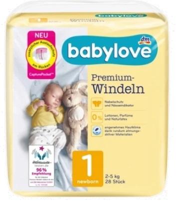 Immagine prodotto dm babylove Pannolini premium (Dimensione 1, Pacco trasportabile, 28 Pezzo/i)