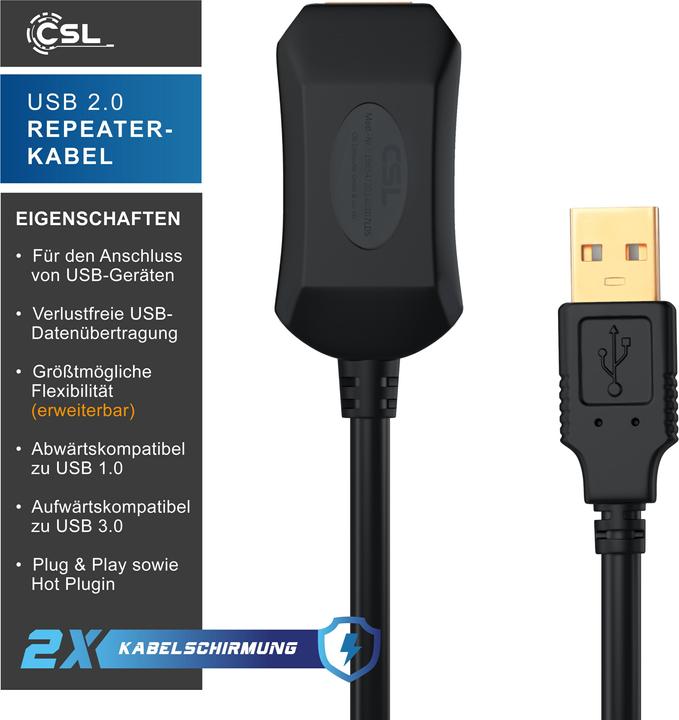 Produktbild CSL USB 2.0 Repeaterkabel - Verstärker - Verlängerungskabel - Repeater Kabel mit Signalverstärkung (10 m, USB 2.0)