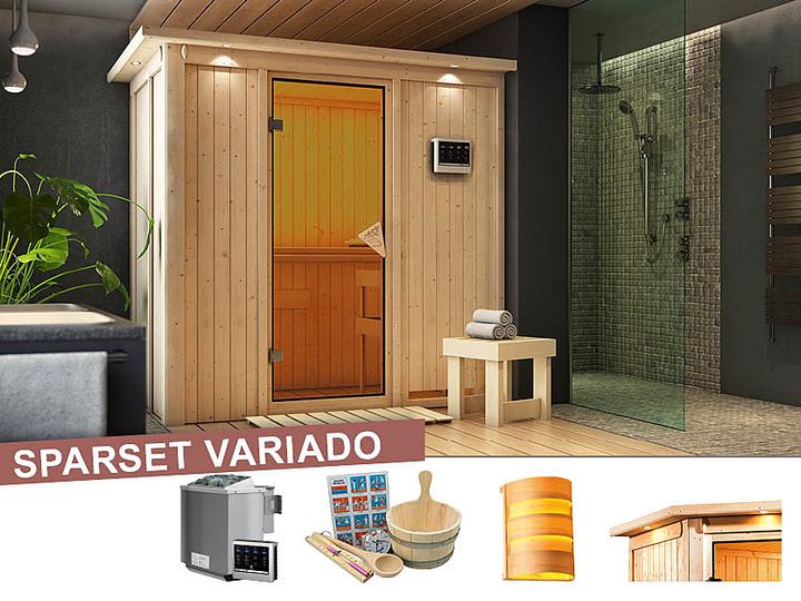 Produktbild Karibu Sauna Variado Fronteinstieg, Kranz (4,5 KW Bio externe Steuerung)