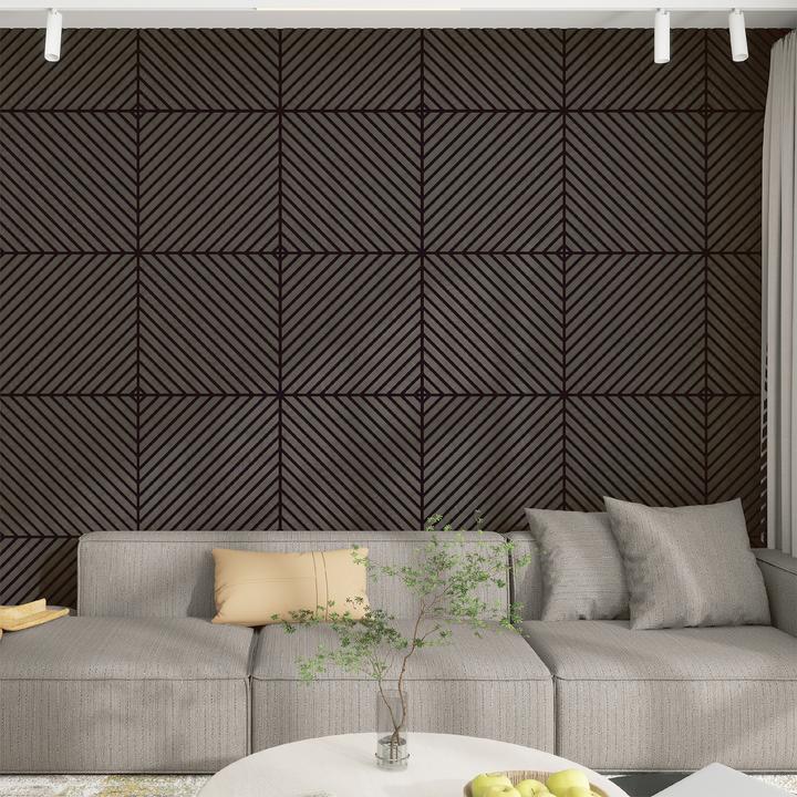 neu.holz Akustik-Wandpaneel 12er Set Vang diagonal 60x60 cm Eichenoptik, dunkelgrau ()