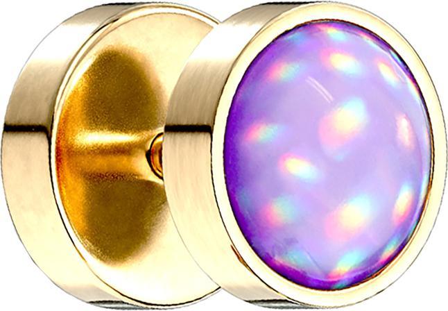 Star Piercing Fake Plug vergoldet mit Opalite violett (ohne Messing, Chirurgenstahl 316L)