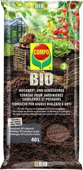 Compo BIO Hochbeet- und Gemüseerde - torffrei (40 l, Erde ohne Torf)