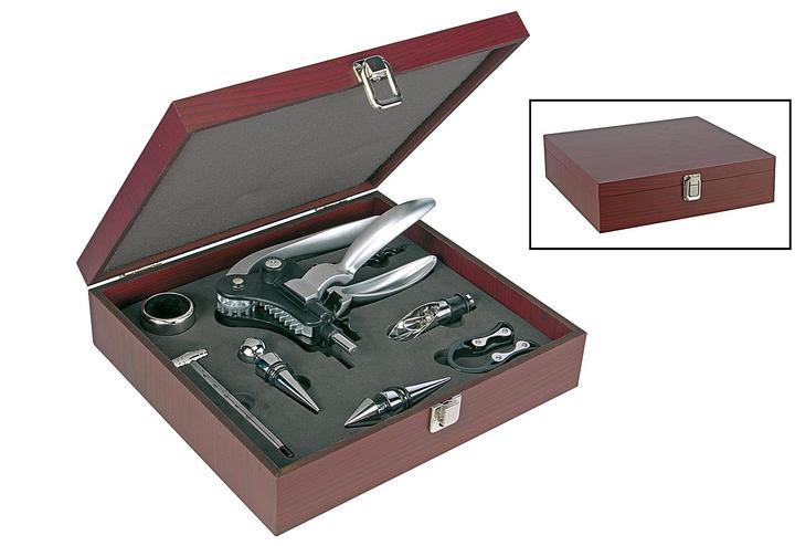 Immagine prodotto Childhome Set regalo vino in scatola di legno (Anello gocciolante, Chiusura per il vino, Versatore di vino, Termometro per vino)