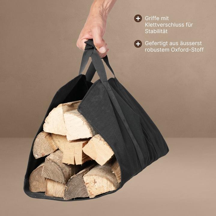 Immagine prodotto Hermex Borsa porta legna Borsa per caminetto Porta legna da esterno Aiuto per il trasporto della legna da (42 x 84 cm)