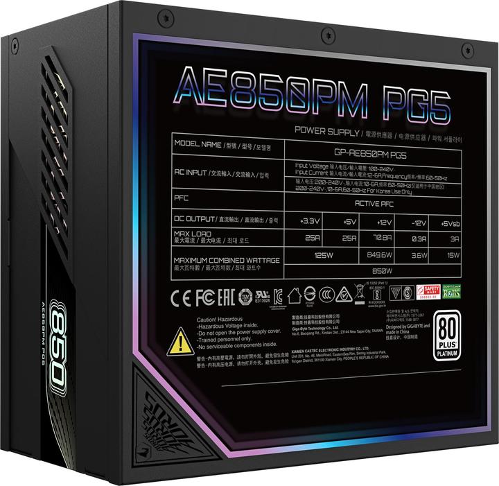 Actual product image Gigabyte AORUS ELITE P850W 80+ Platinumm (850 W)