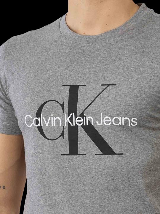 Actual product image Calvin Klein Jeans Jeans Mens T-shirt Short Sleeve Core Monologo Slim Fit, Grey (Mid Grey Heather), L (L)