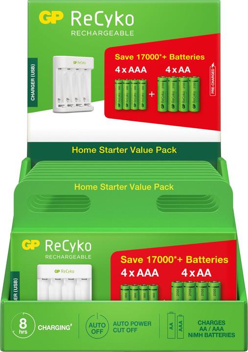 Produktbild GP Batteries ReCyko E111 4-Port USB Ladeg. + 4xAA 2100mAH + 4x AAA 800mAh (8 Stk., AAA, AA, 2100 mAh, Akku)