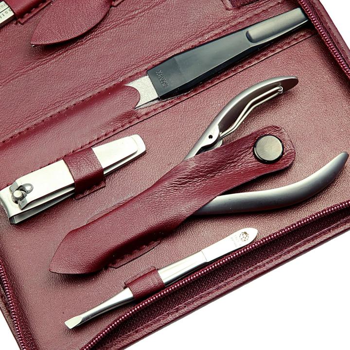 Actual product image Kniebes Hans Manicure cases Manicure case, nappa full-grain cowhide bordeaux, stainless steel / 1 pc.
