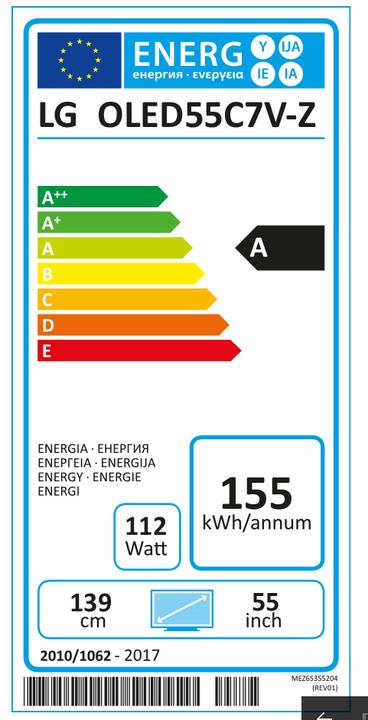 Energy Label LG Oled55c7 (55", OLED, 4K, 2017)