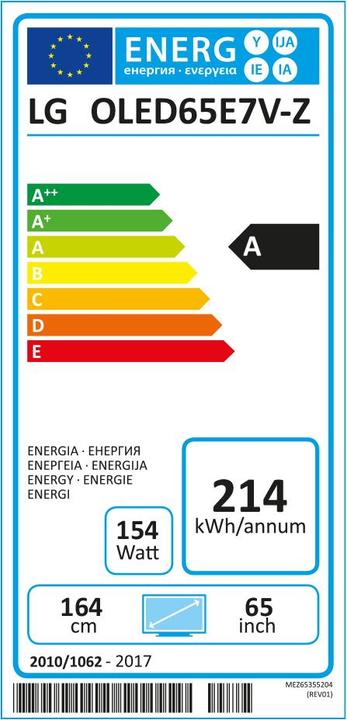 Energy Label LG Oled65e7 (65", OLED, 4K, 2017)
