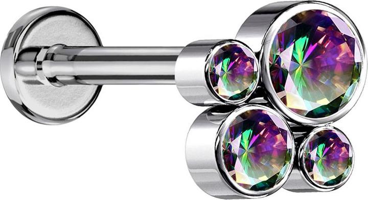 Produktbild Star Piercing Micro Labret Innengewinde silber vier Kristalle dunkel multicolor (ohne Messing, Titan G23)
