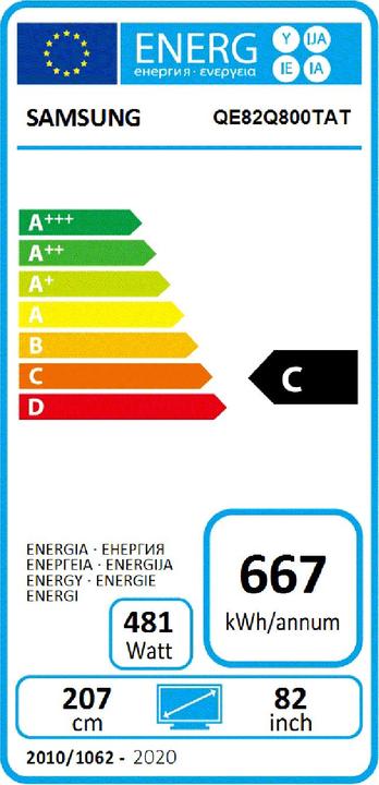 Energie-Label Samsung QE82Q800T (82", QLED, 8K, 2020)