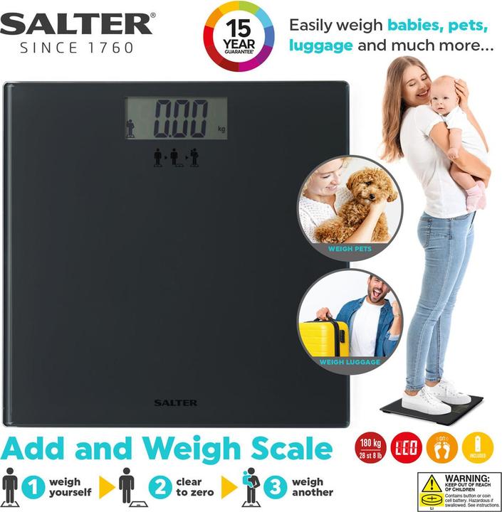 Actual product image Salter SA00300 GGFEU16 Add and Weigh Scale Black (180 kg)