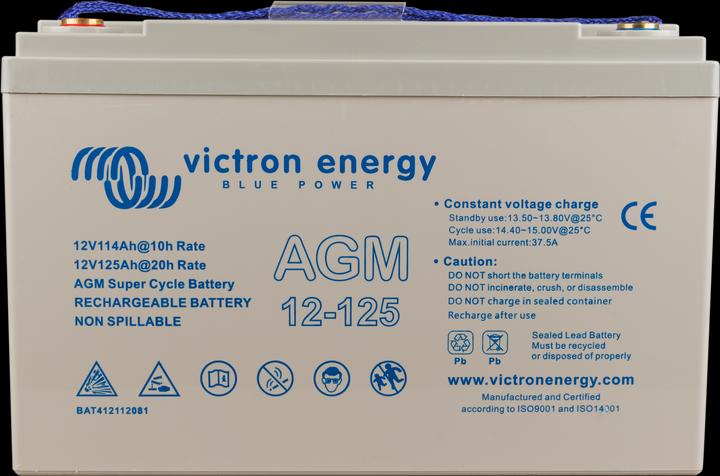 Actual product image Victron Energy 12V/125Ah AGM Super Cycle Battery M8 (12 V, 125 Ah)