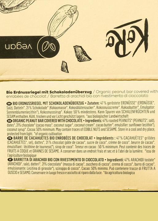 Valeurs nutritives et ingrédients KoRo Barre de cacahuètes bio enrobée de chocolat (1 pcs, 600 g)