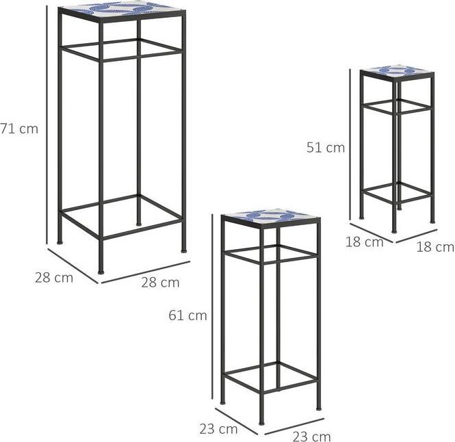 Actual product image Swisshandel24 3er-Set Pflanzenständer, 71 cm hoch, Pflanzenregal aus Metall, Blau+Weiss