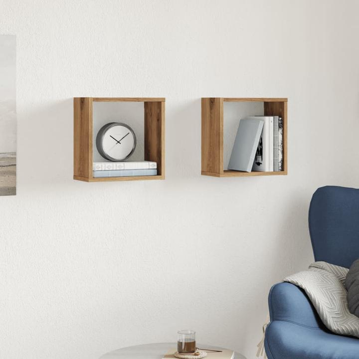 Produktbild VidaXL Wandregal Hängeregal Regalwürfel Cube Lounge CD Regal 2Stk. Artisan-Eiche (30 x 15 x 30 cm)