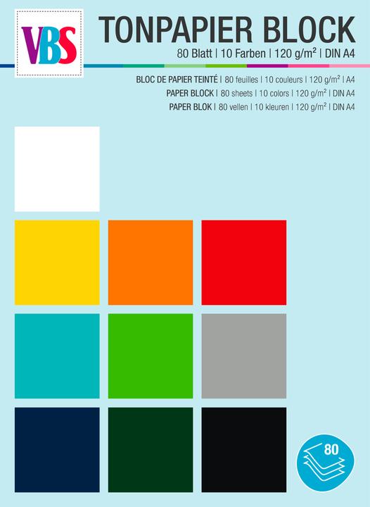 Produktbild VBS XXL Tonpapier-Block, 80 Blatt, 120 g/m², DIN A4 (120 g/m², 80 x)