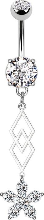 Produktbild Star Piercing Banane silber mit zwei Kugeln Kristall silber Anhänger zwei Diamanten Kristallblume (Messing, Chirurgenstahl 316L)