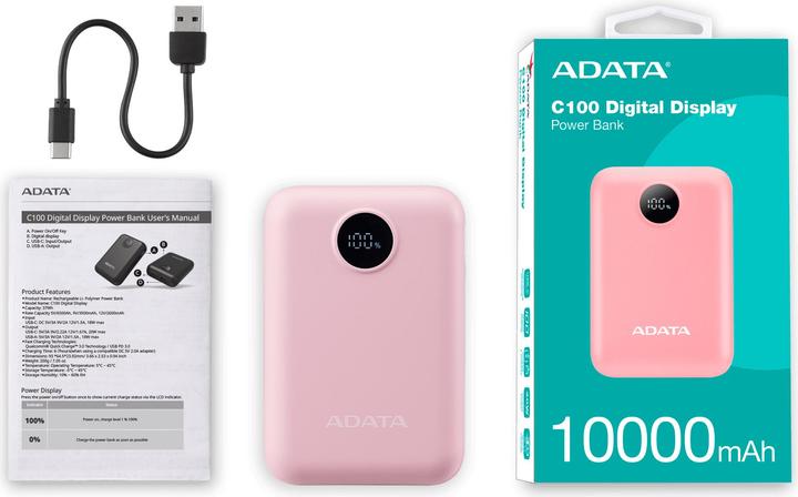 Actual product image Adata Powerbank P10022-12 10000 mAh, Akkutyp: Lithium-Polymer (10000 mAh, 15 W, 37 Wh)