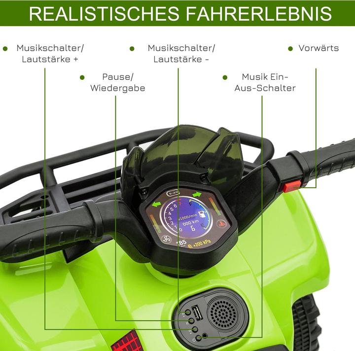 Immagine prodotto Homcom Mini quad elettrico per bambini ATV per bambini 18-36 mesi metallo PP plastica verde 70x42x45cm (6 V)