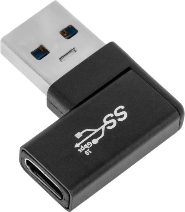 Produktbild PowerGuard USB-A zu USB-C 90 Grad Winkel links Adapter (male/female) (USB 3.1)