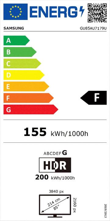 Energy Label Samsung GU85AU7179U (85", AU71, LED, 4K, 2021)