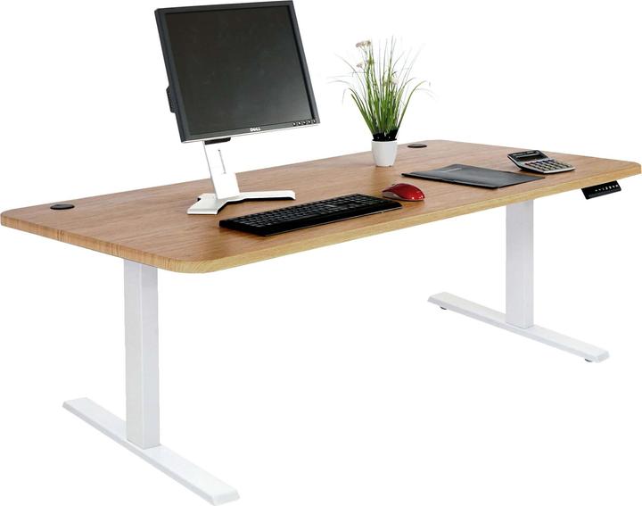 Swisshandel24 Schreibtisch, Computertisch, elektrisch höhenverstellbar 160x80cm 53kg braun Struktur, weiss (160 x 80 x 121 cm)