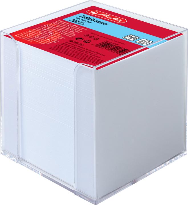 Herlitz Zettelbox, Kunststoff, 90 x 90 mm, glasklar Inhalt: 700 Blatt weisses Papier (9 x 9 x 9 cm)