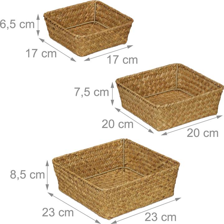 Actual product image Relaxdays 3-piece seagrass storage basket set (3 x, 23 x 23 x 8.5 cm)