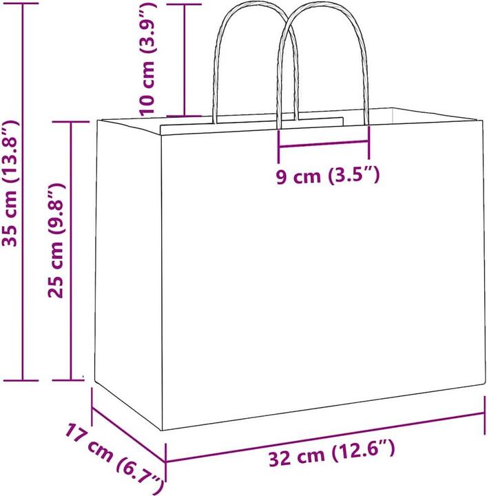 Immagine prodotto VidaXL Sacchetti di carta kraft 50 pezzi con manico bianchi 32x17x25 cm (Borsa da regalo, 50 x)